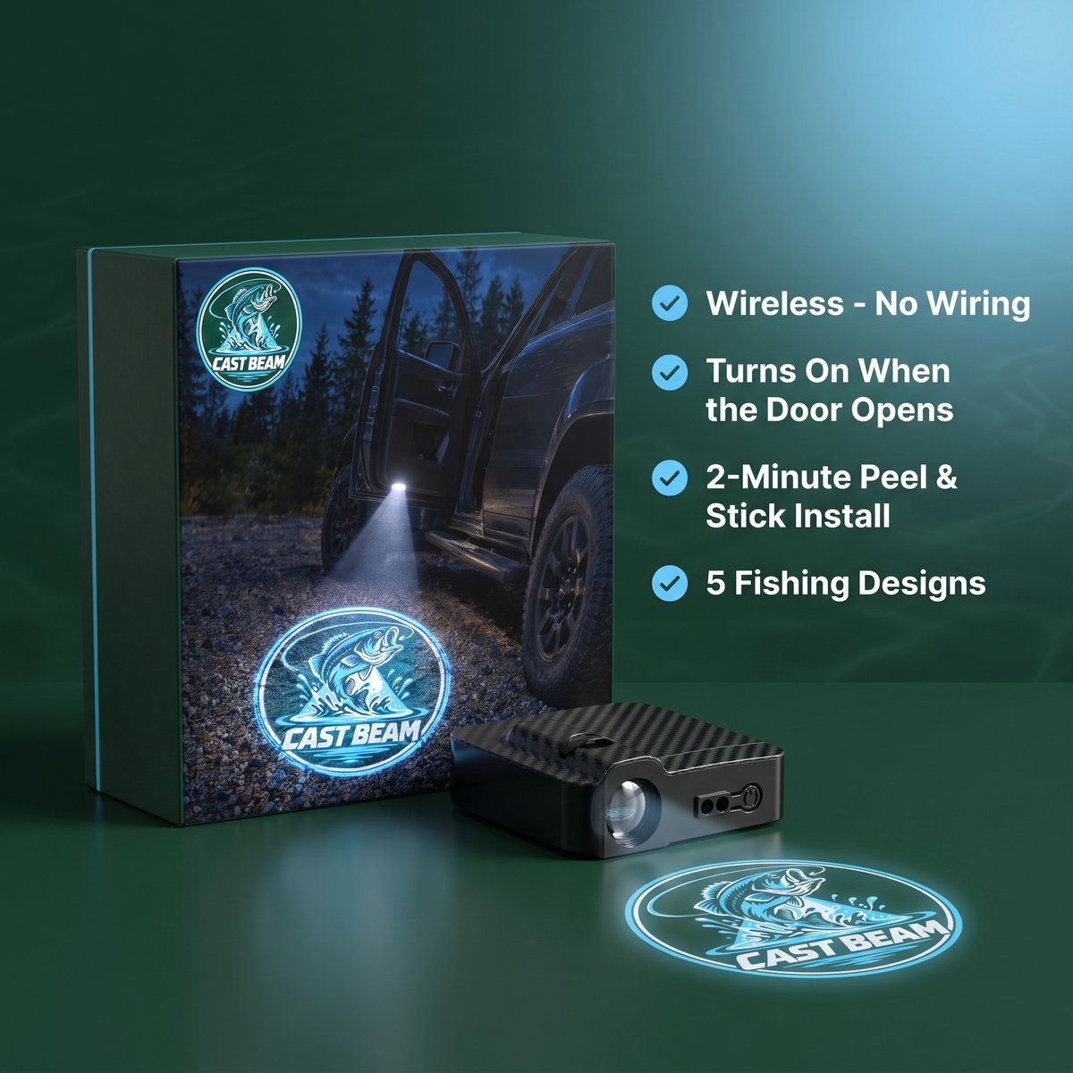 CastBeam fishing car door projector light with gift box